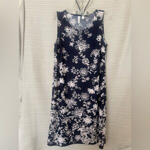 Tacera Navy and White Floral Midi Dress